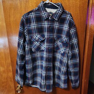 Men's XL Freedom Foundry Sherpa Lined Fleece Gray/Blue Plaid Shirt Jacket